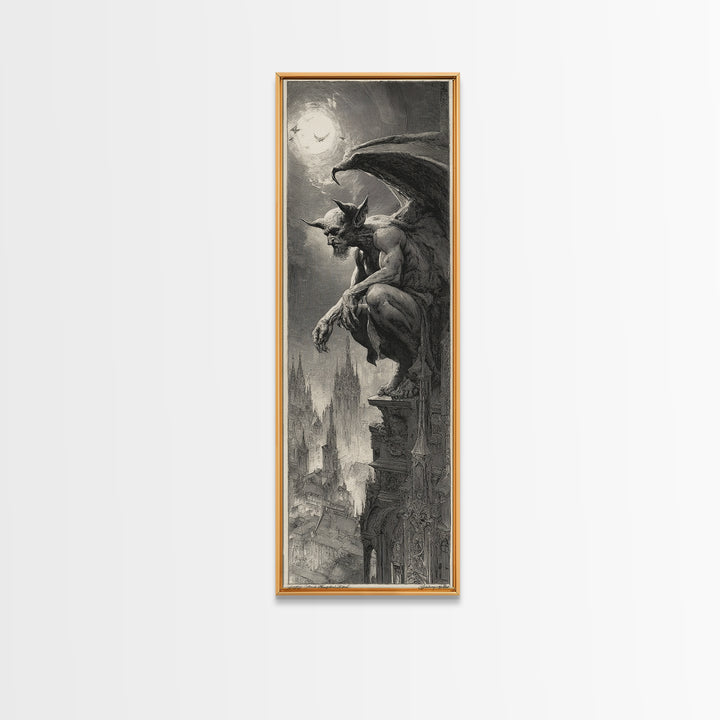 The Gargoyle Sentinel, Decadent Gothic Art, Tall Narrow Wall Art, Macabre Wall Art, Canvas Print, Halloween Wall Art