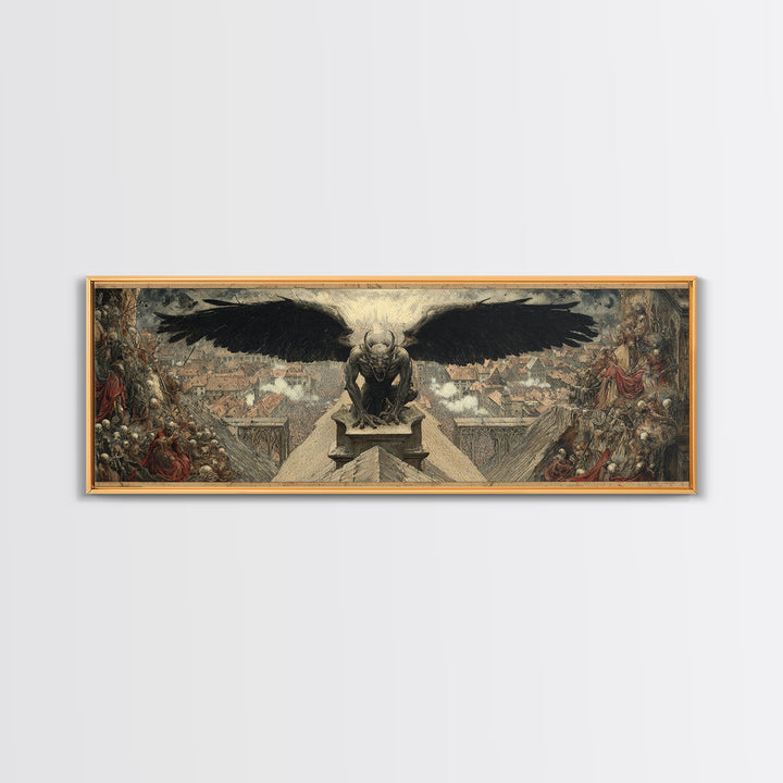 The Gargoyle Sentinel, Grotesque Carnival Art, Extra Wide Wall Art, Gothic Horror Wall Art, Canvas Print, Halloween Wall Art