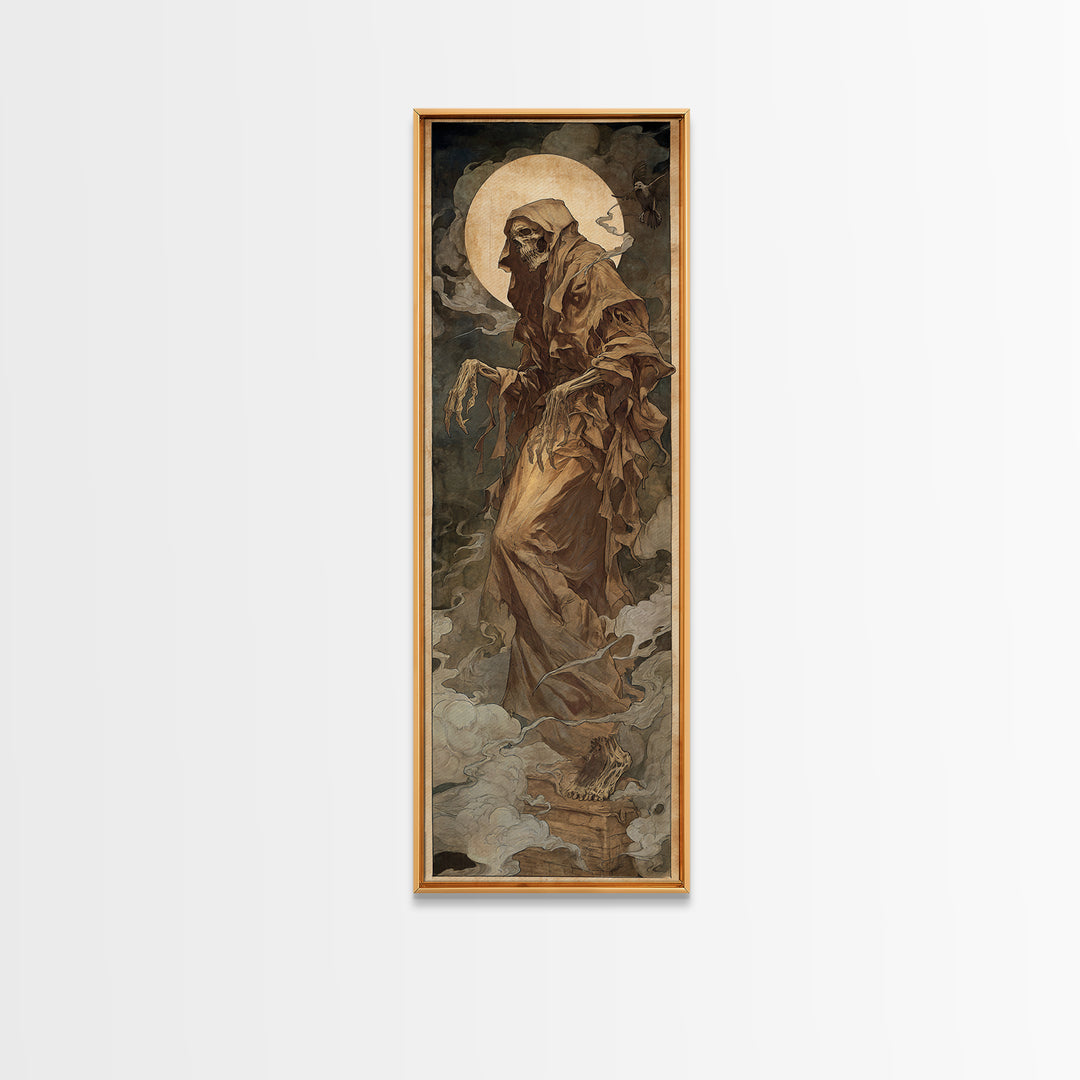 The Tattered Wraith, Dark Renaissance Art, Tall Narrow Wall Art, Dark Halloween Decor, Framed Canvas Print, Halloween Wall Art