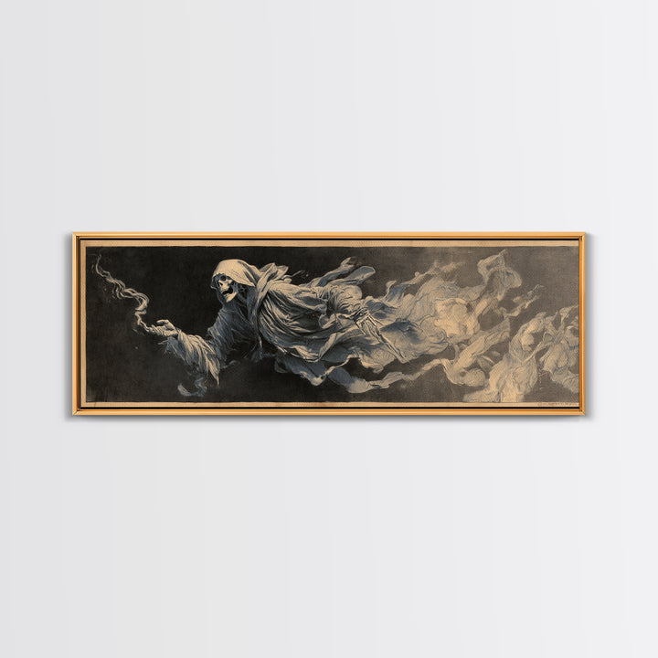 The Tattered Wraith, Decadent Gothic Art, Extra Wide Wall Art, Gothic Horror Wall Art, Framed Canvas Print, Halloween Wall Art