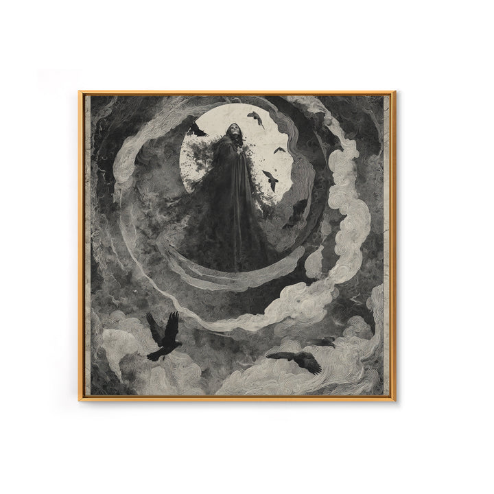 The Tattered Wraith, Dark Symbolist Art, Square Wall Art, Gothic Horror Wall Art, Framed Canvas Print, Halloween Wall Art