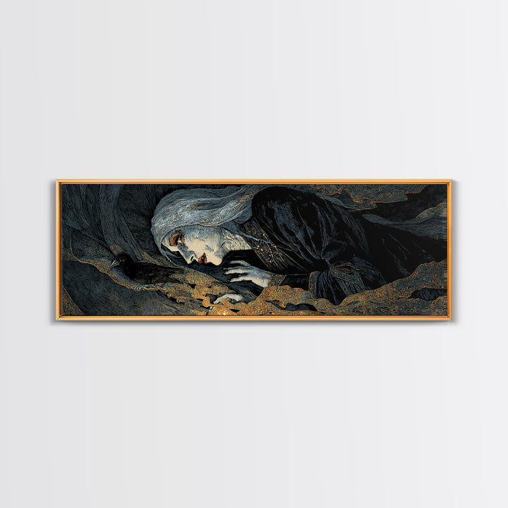 The Tattered Wraith, Stained Glass Gothic Art, Extra Wide Wall Art, Dark Fantasy Wall Art, Framed Canvas Print, Halloween Wall Art