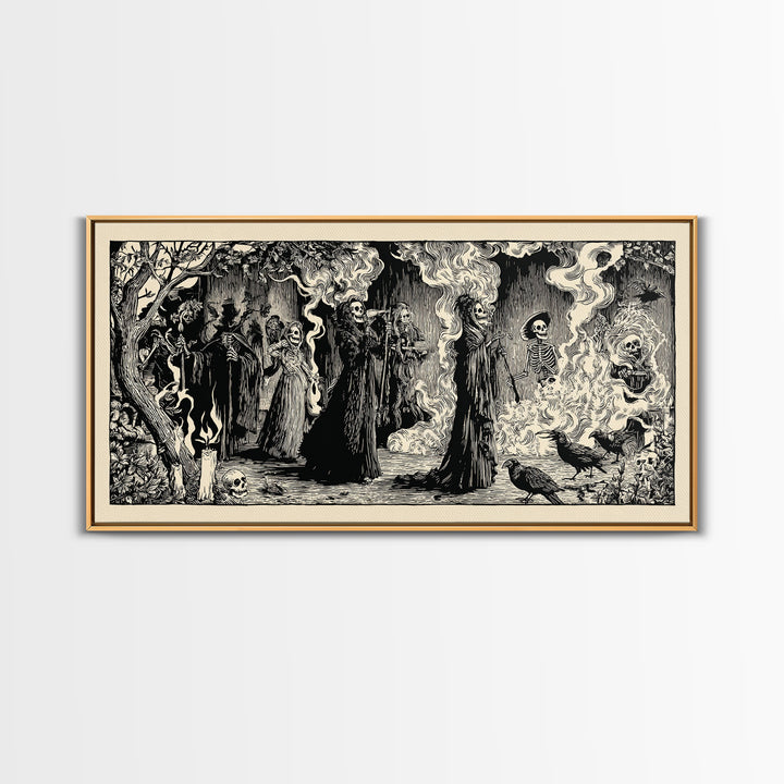 The Tattered Wraith, Macabre Folk Print Art, Wide Panoramic Art, Gothic Horror Wall Art, Canvas Print, Halloween Wall Art