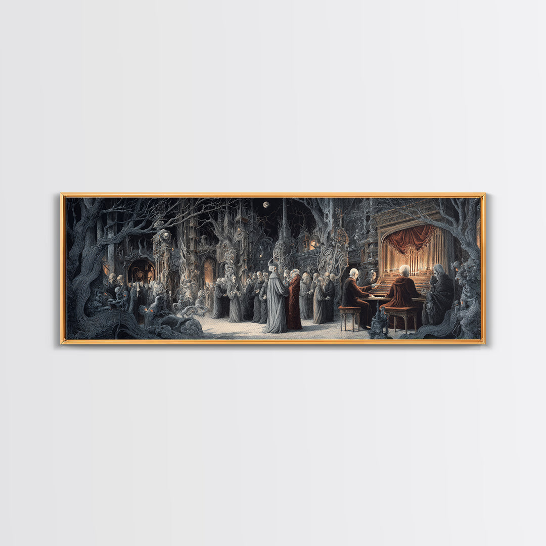 The Phantom Organist, Medieval Grotesque Art, Extra Wide Wall Art, Gothic Horror Wall Art, Canvas Print, Halloween Wall Art