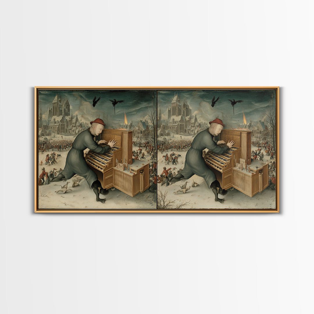 The Phantom Organist, Northern Renaissance Horror, Wide Panoramic Art, Dark Fantasy Wall Art, Canvas Print, Halloween Wall Art