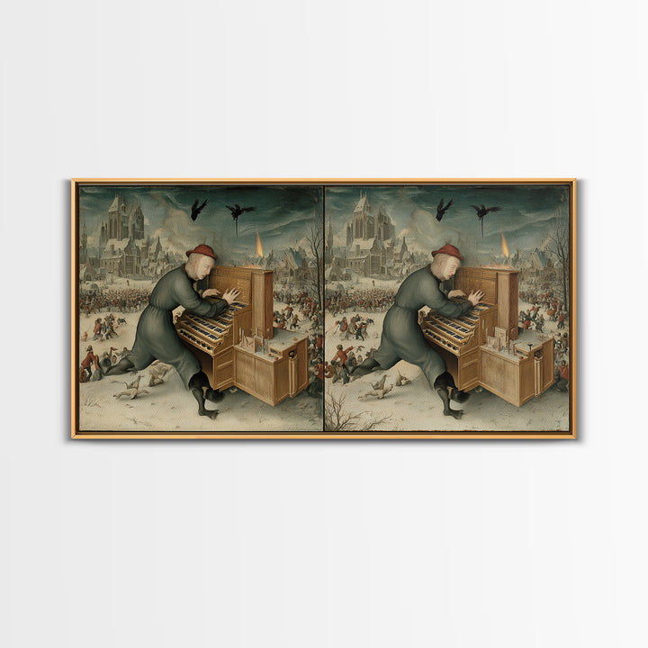 The Phantom Organist, Northern Renaissance Horror, Wide Panoramic Art, Dark Fantasy Wall Art, Canvas Print, Halloween Wall Art