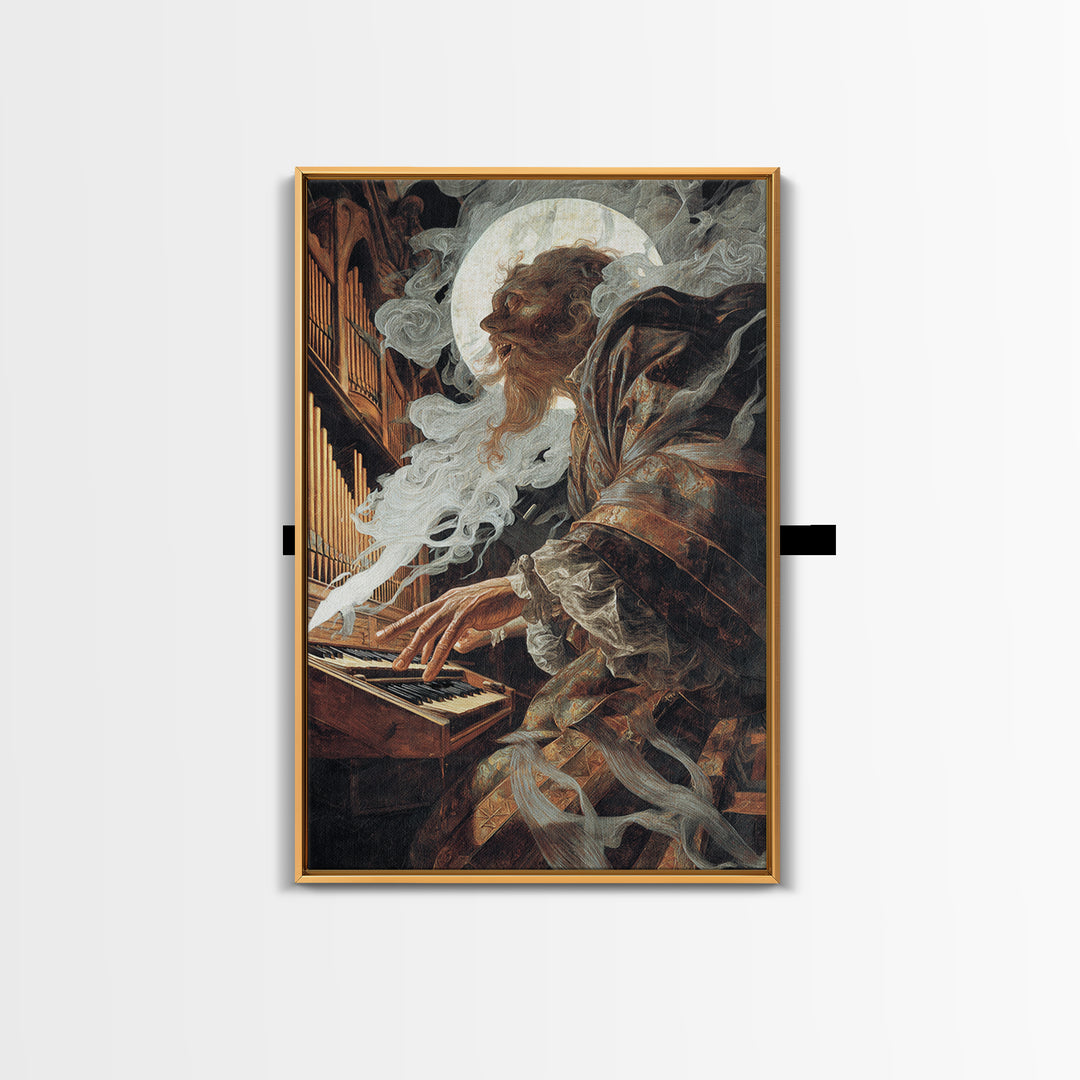 The Phantom Organist, Dark Renaissance Art, Vertical Wall Art, Dark Fantasy Wall Art, Canvas Print, Halloween Wall Art