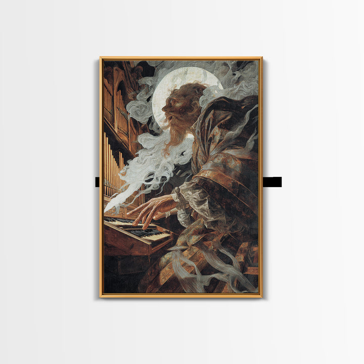 The Phantom Organist, Dark Renaissance Art, Vertical Wall Art, Dark Fantasy Wall Art, Canvas Print, Halloween Wall Art