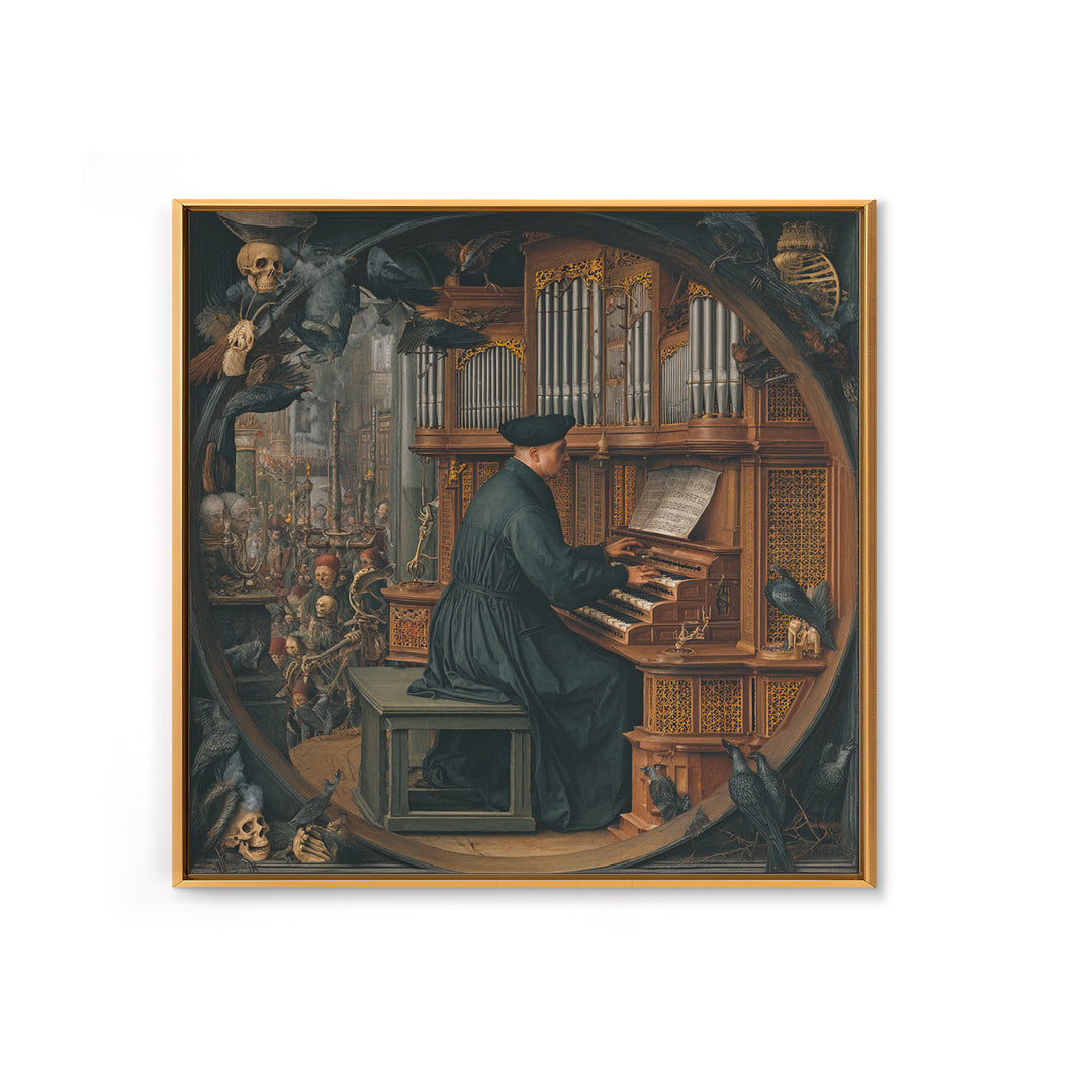 The Phantom Organist, Danse Macabre Art, Square Wall Art, Dark Halloween Decor, Canvas Print, Halloween Wall Art