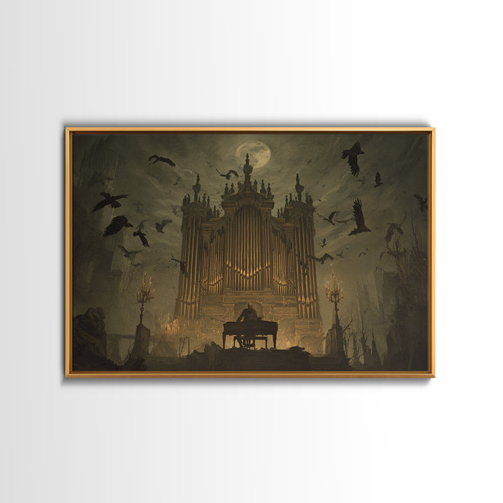 The Phantom Organist, Romantic Gothic Landscape, Landscape Wall Art, Dark Halloween Decor, Framed Canvas Print, Halloween Wall Art