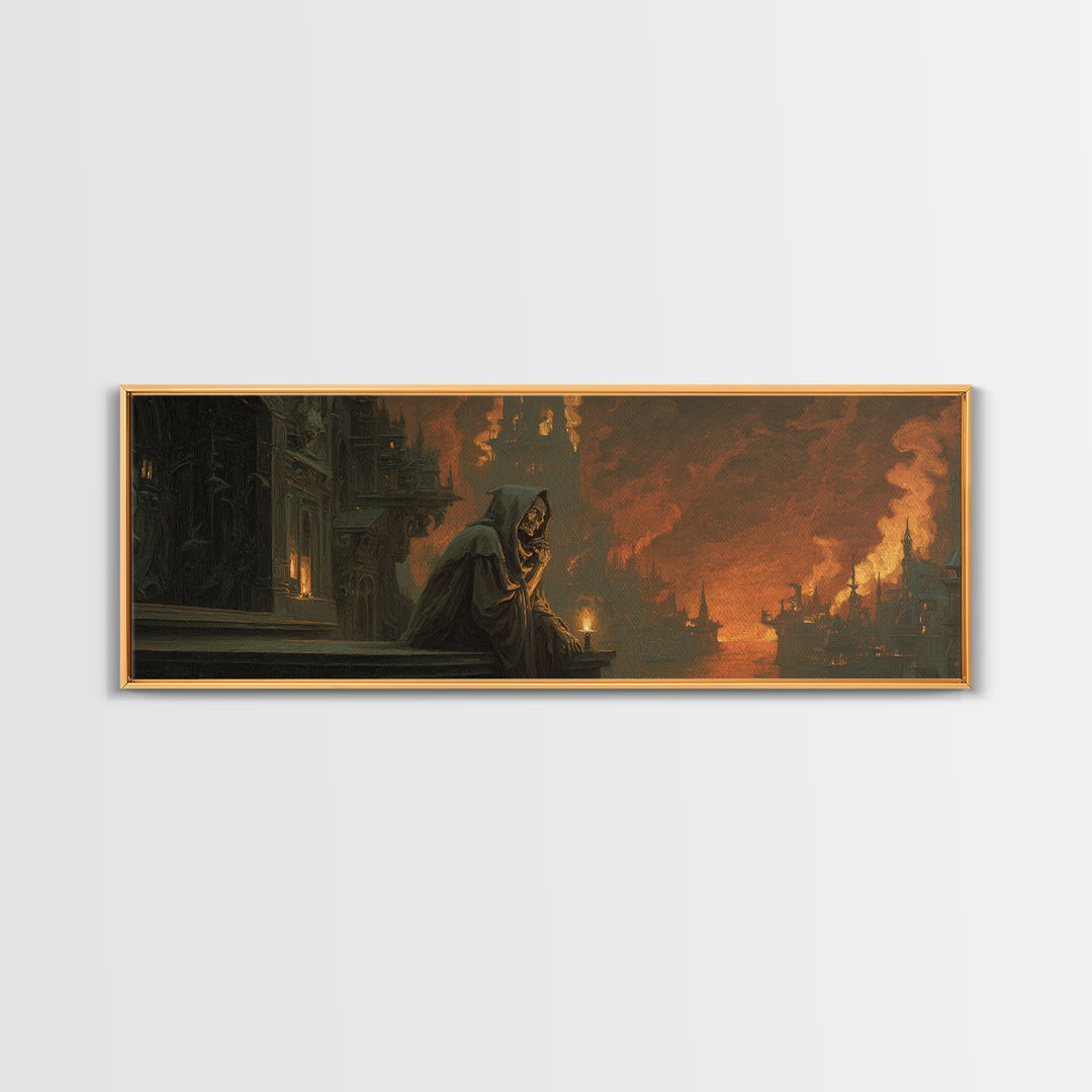 The Phantom Organist, Apocalyptic Romantic Art, Extra Wide Wall Art, Dark Halloween Decor, Canvas Print, Halloween Wall Art