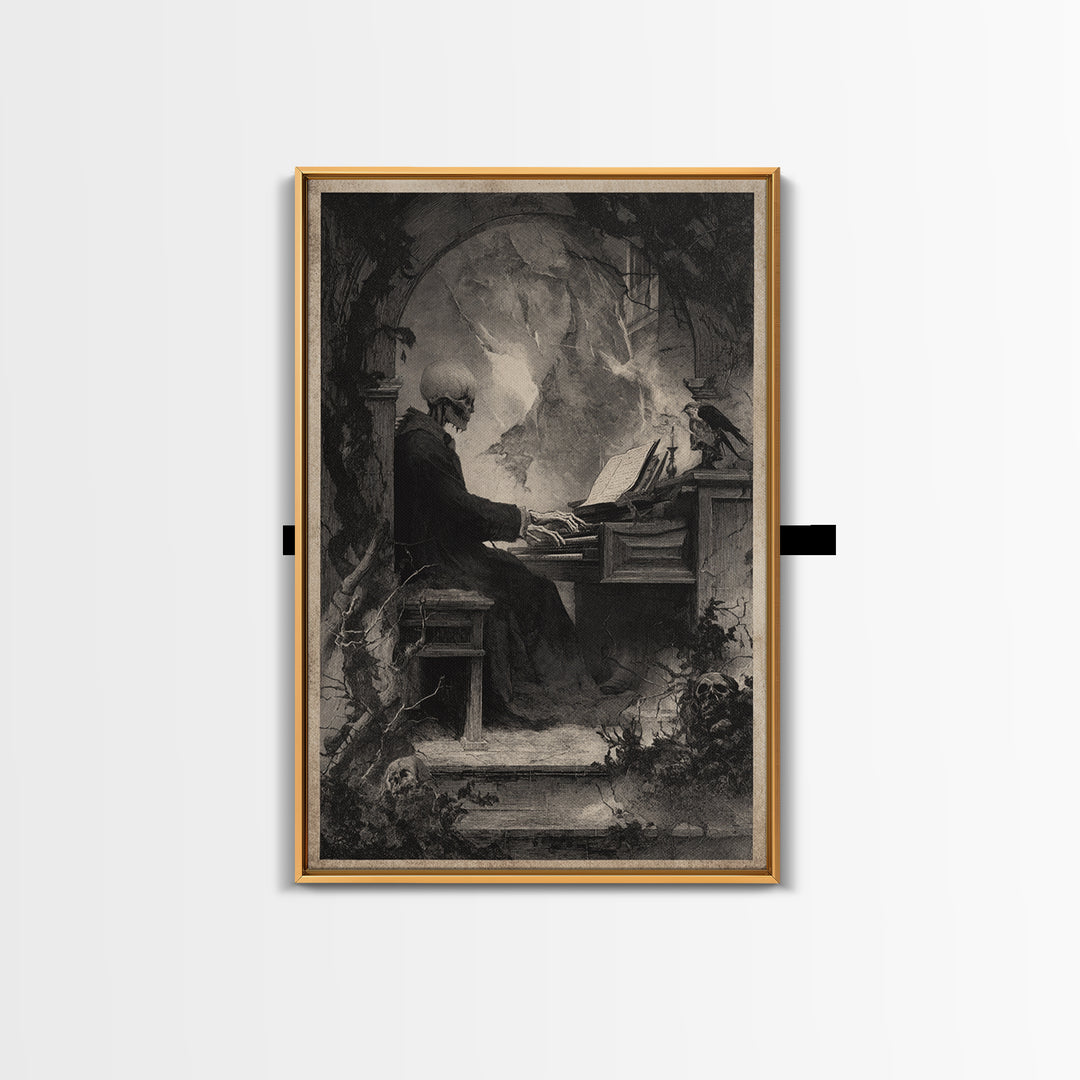 The Phantom Organist, Symbolist Dream Art, Vertical Wall Art, Gothic Horror Wall Art, Framed Canvas Print, Halloween Wall Art