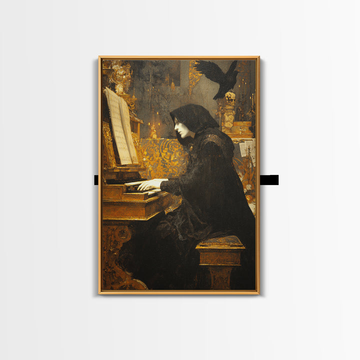 The Phantom Organist, Ornate Symbolist Art, Vertical Wall Art, Dark Fantasy Wall Art, Framed Canvas Print, Halloween Wall Art