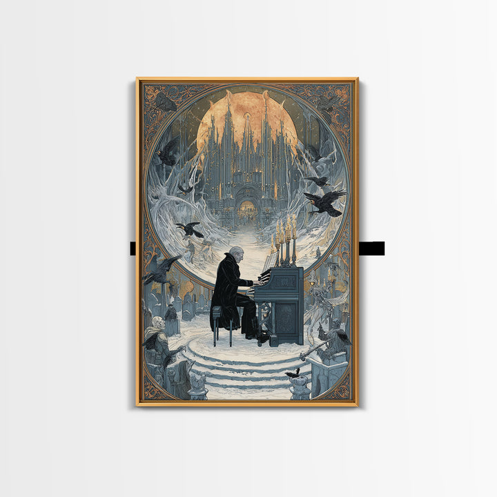 The Phantom Organist, Symbolist Death Art, Vertical Wall Art, Dark Fantasy Wall Art, Framed Canvas Print, Halloween Wall Art