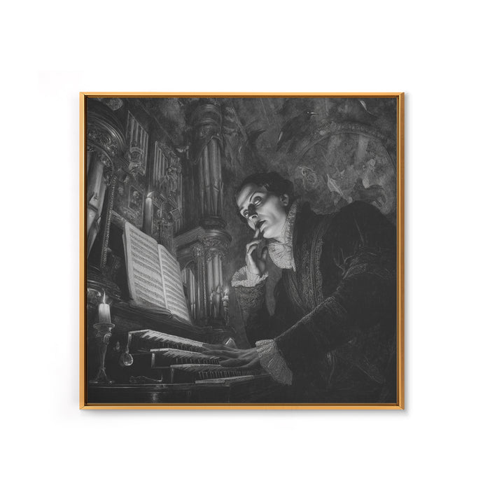 The Phantom Organist, Dark Symbolist Art, Square Wall Art, Dark Halloween Decor, Framed Canvas Print, Halloween Wall Art