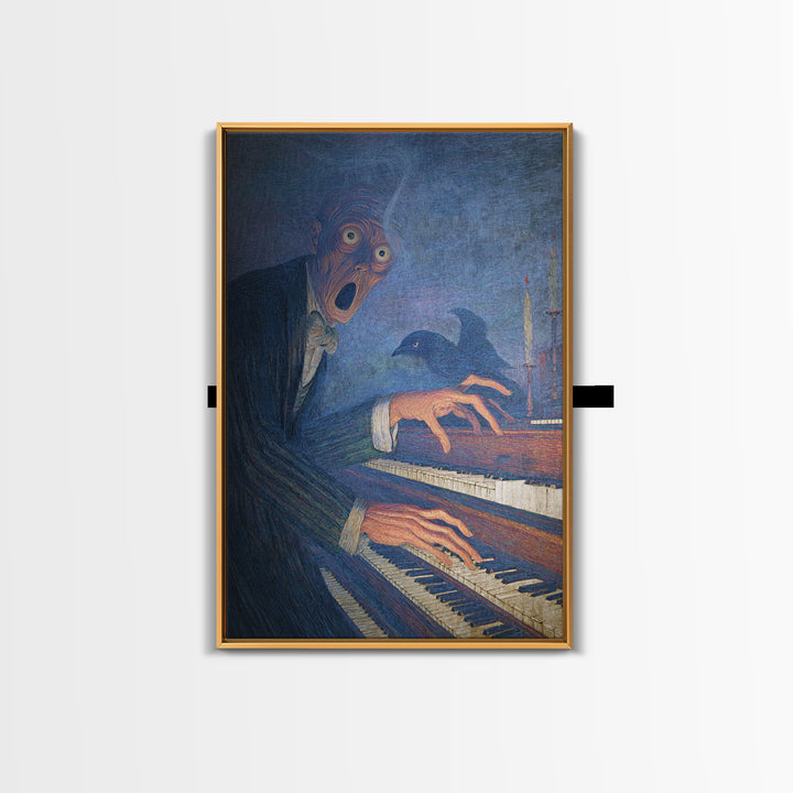 The Phantom Organist, Expressionist Gothic Art, Vertical Wall Art, Gothic Horror Wall Art, Framed Canvas Print, Halloween Wall Art