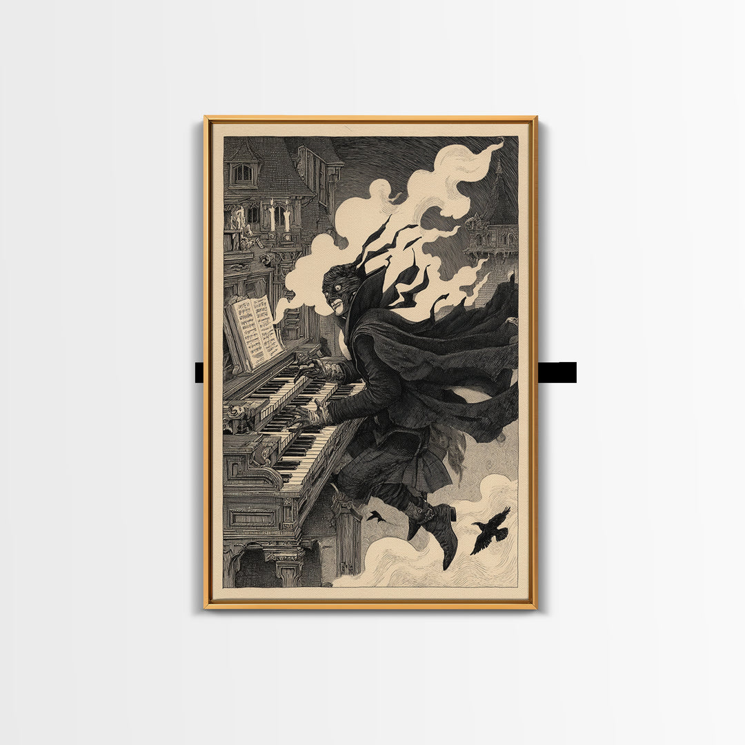 The Phantom Organist, Victorian Macabre Art, Vertical Wall Art, Gothic Horror Wall Art, Framed Canvas Print, Halloween Wall Art