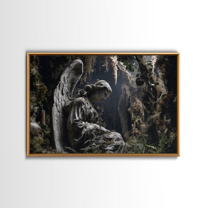 The Weeping Cemetery Angel, Baroque Witchcraft Art, Landscape Wall Art, Dark Halloween Decor, Canvas Print, Halloween Wall Art