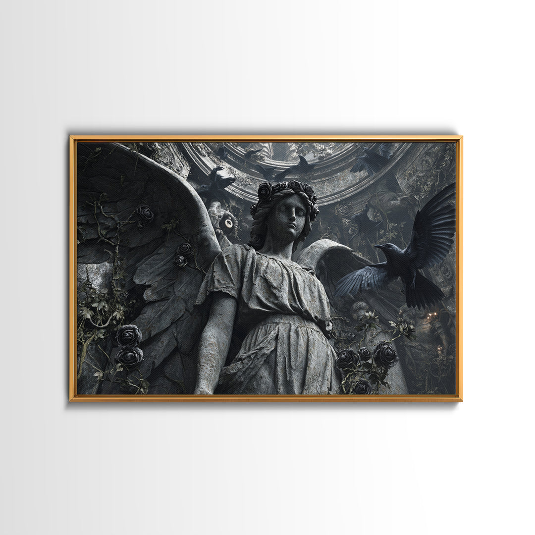 The Weeping Cemetery Angel, Architectural Etching Art, Landscape Wall Art, Dark Fantasy Wall Art, Canvas Print