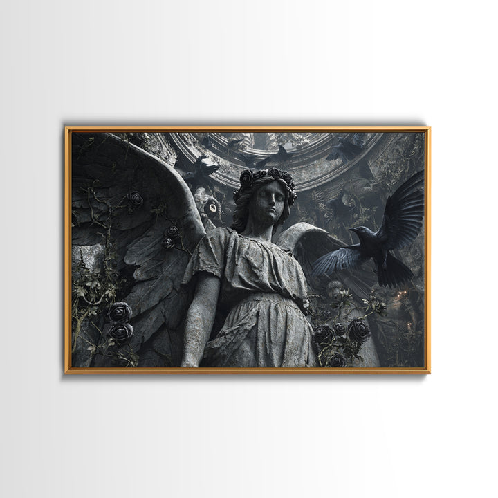 The Weeping Cemetery Angel, Architectural Etching Art, Landscape Wall Art, Dark Fantasy Wall Art, Canvas Print