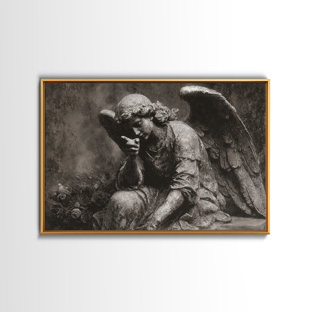 The Weeping Cemetery Angel, Symbolist Dream Art, Landscape Wall Art, Dark Fantasy Wall Art, Canvas Print, Halloween Wall Art
