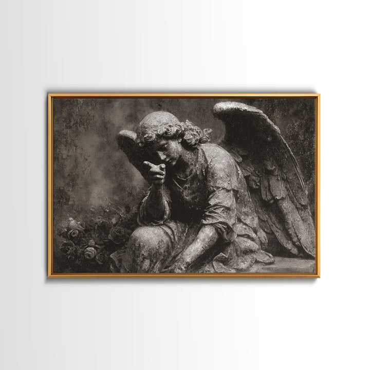 The Weeping Cemetery Angel, Symbolist Dream Art, Landscape Wall Art, Dark Fantasy Wall Art, Canvas Print, Halloween Wall Art