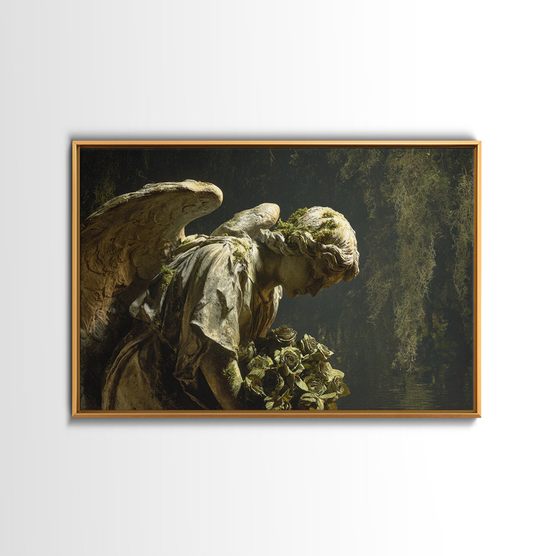 The Weeping Cemetery Angel, Symbolist Gothic Landscape, Landscape Wall Art, Dark Fantasy Wall Art, Framed Canvas Print, Halloween Wall Art
