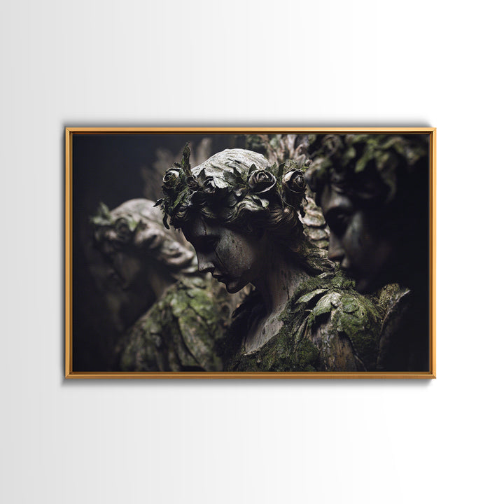 The Weeping Cemetery Angel, Dark Symbolist Art, Landscape Wall Art, Macabre Wall Art, Framed Canvas Print, Halloween Wall Art