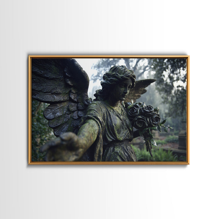 The Weeping Cemetery Angel, Symbolist Etching Art, Landscape Wall Art, Dark Fantasy Wall Art, Canvas Print, Halloween Wall Art
