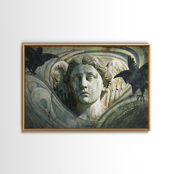 The Weeping Cemetery Angel, Expressionist Gothic Art, Landscape Wall Art, Dark Halloween Decor, Canvas Print, Halloween Wall Art