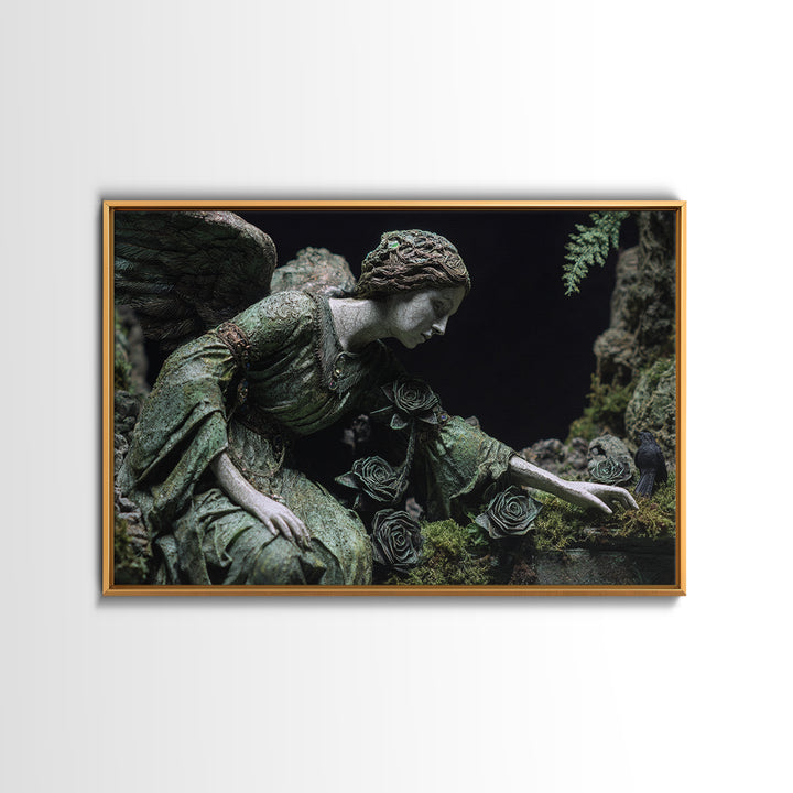 The Weeping Cemetery Angel, Stained Glass Gothic Art, Landscape Wall Art, Dark Fantasy Wall Art, Framed Canvas Print, Halloween Wall Art