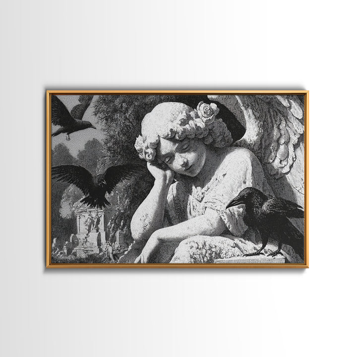 The Weeping Cemetery Angel, Victorian Macabre Art, Landscape Wall Art, Dark Fantasy Wall Art, Framed Canvas Print, Halloween Wall Art