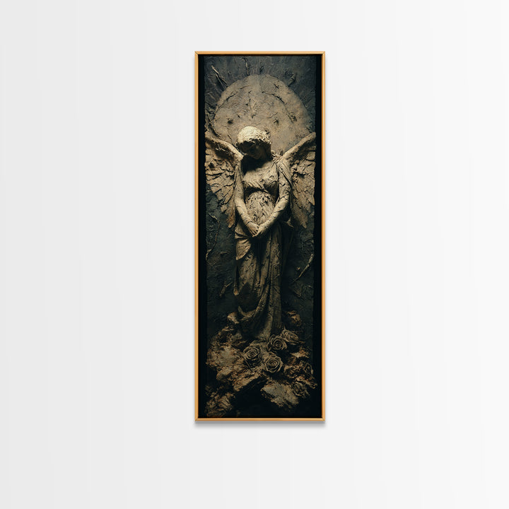 The Weeping Cemetery Angel, Surreal Apocalyptic Art, Tall Narrow Wall Art, Dark Halloween Decor, Framed Canvas Print