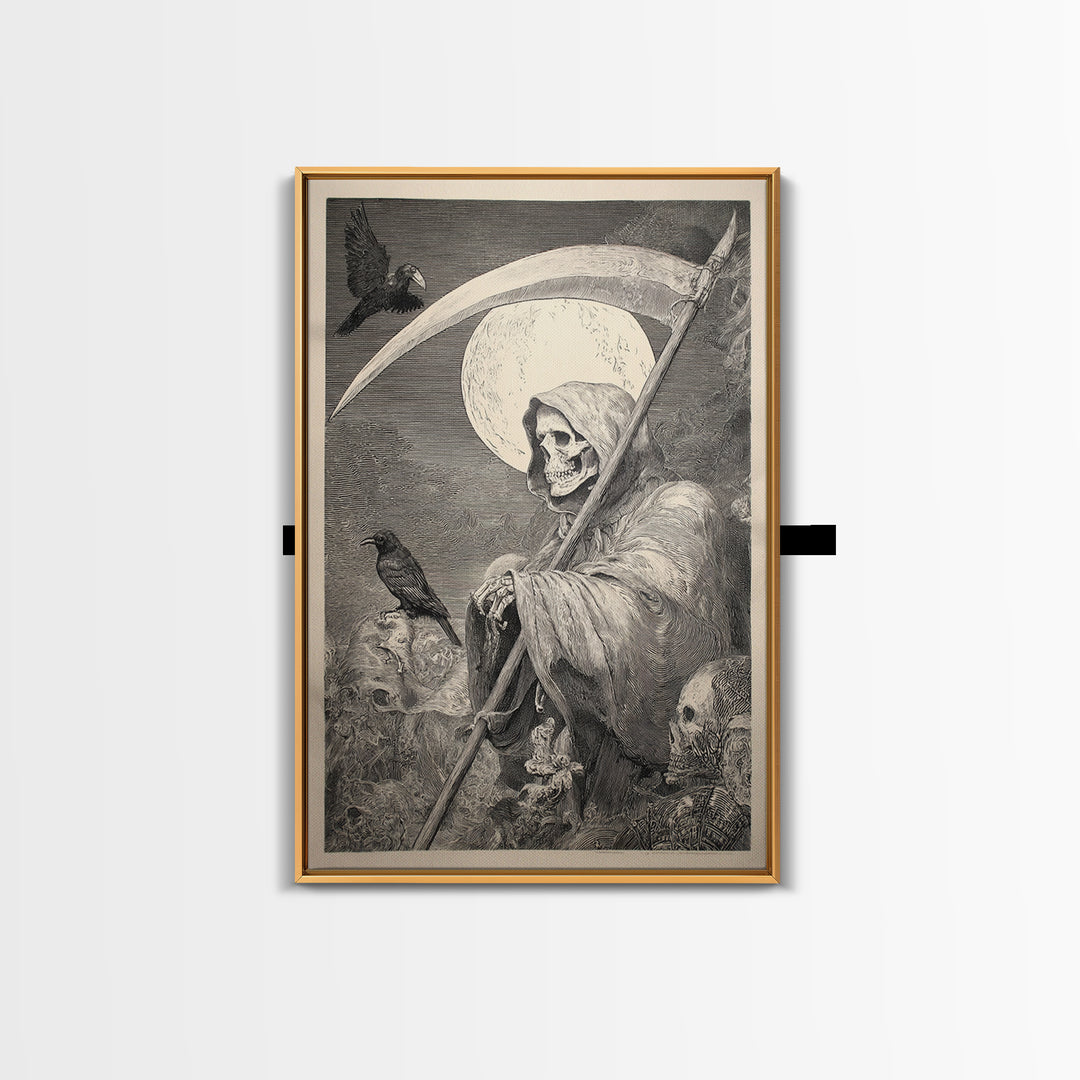 The Fog-Bound Reaper, Renaissance Engraving Art, Vertical Wall Art, Gothic Horror Wall Art, Canvas Print, Halloween Wall Art