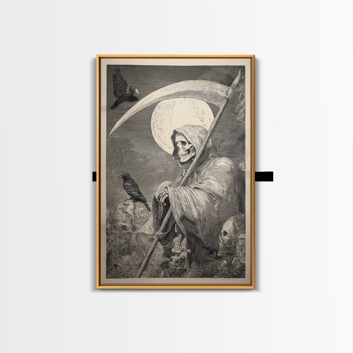 The Fog-Bound Reaper, Renaissance Engraving Art, Vertical Wall Art, Gothic Horror Wall Art, Canvas Print, Halloween Wall Art