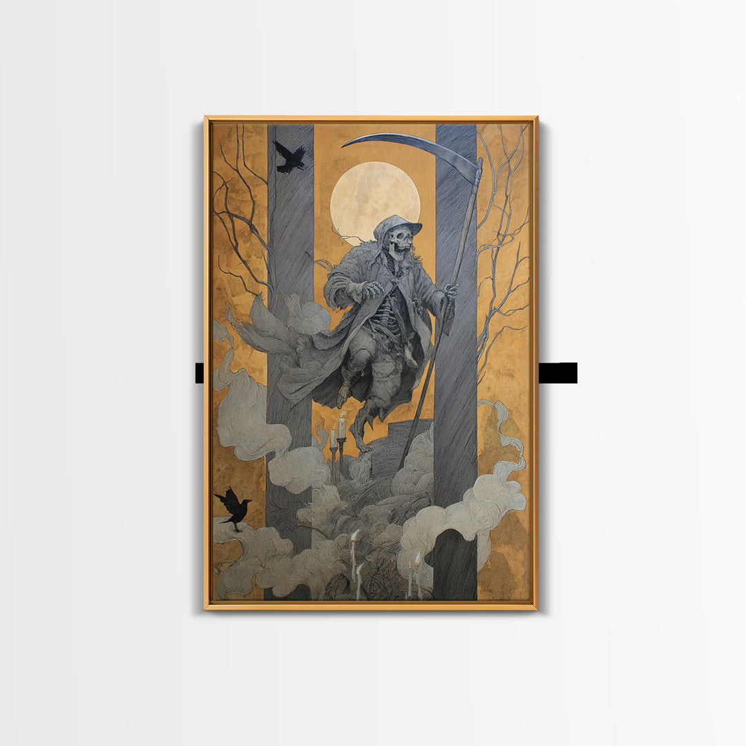 The Fog-Bound Reaper, Danse Macabre Art, Vertical Wall Art, Gothic Horror Wall Art, Framed Canvas Print