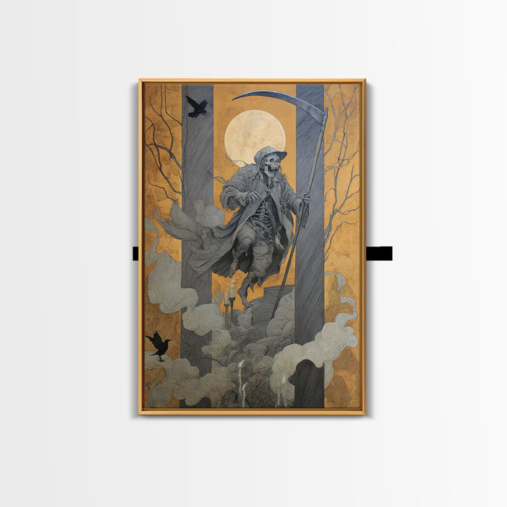 The Fog-Bound Reaper, Danse Macabre Art, Vertical Wall Art, Gothic Horror Wall Art, Framed Canvas Print