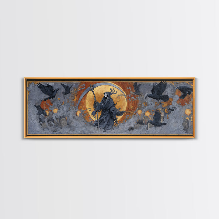 The Fog-Bound Reaper, Visionary Gothic Art, Extra Wide Wall Art, Dark Fantasy Wall Art, Framed Canvas Print, Halloween Wall Art