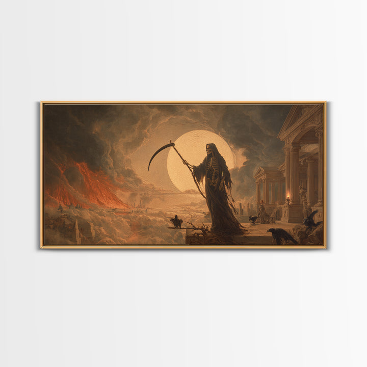 The Fog-Bound Reaper, Apocalyptic Romantic Art, Wide Panoramic Art, Macabre Wall Art, Canvas Print, Halloween Wall Art, Halloween Decor