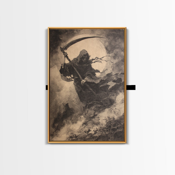 The Fog-Bound Reaper, Symbolist Dream Art, Vertical Wall Art, Dark Fantasy Wall Art, Canvas Print, Halloween Wall Art
