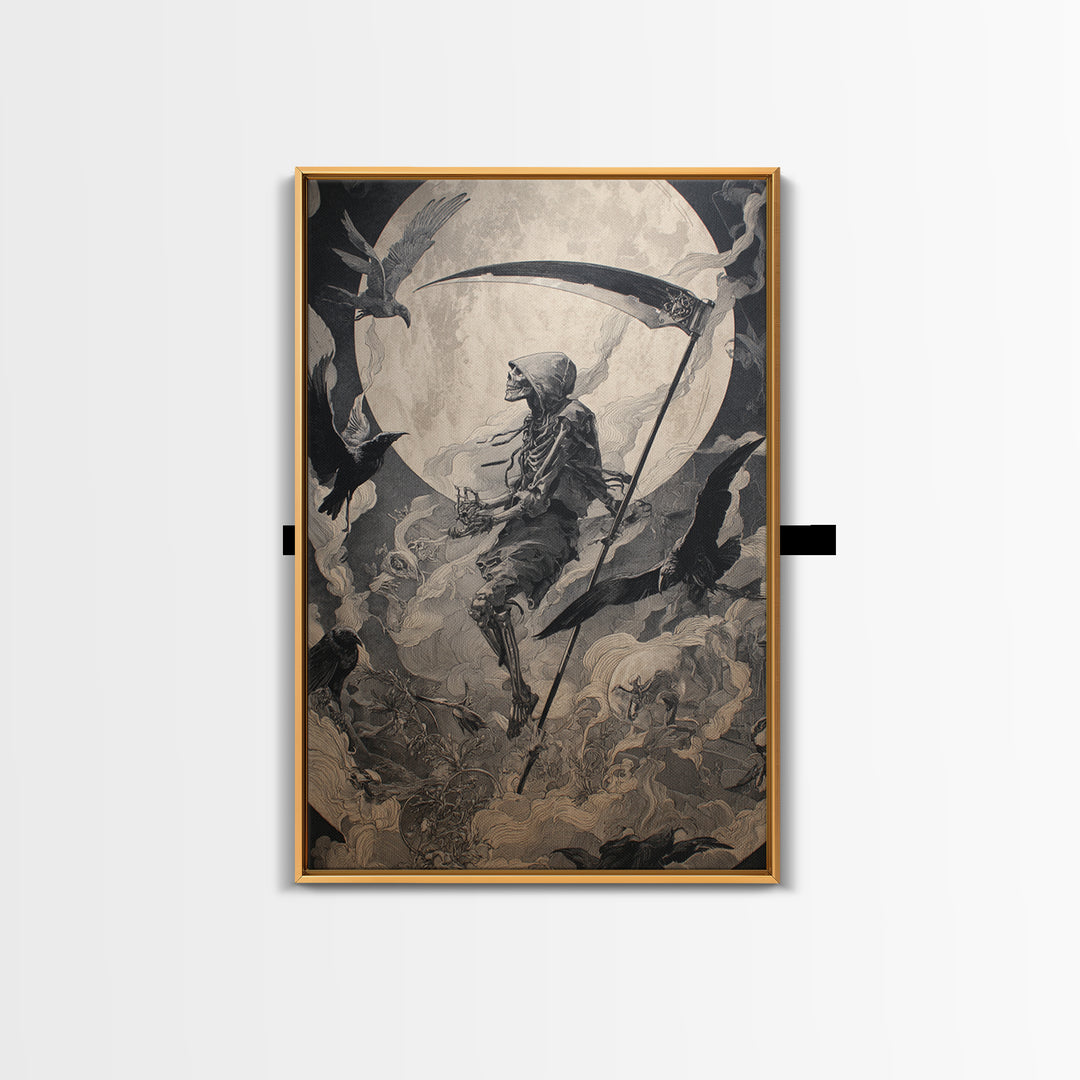 The Fog-Bound Reaper, Ornate Symbolist Art, Vertical Wall Art, Gothic Horror Wall Art, Canvas Print, Halloween Wall Art