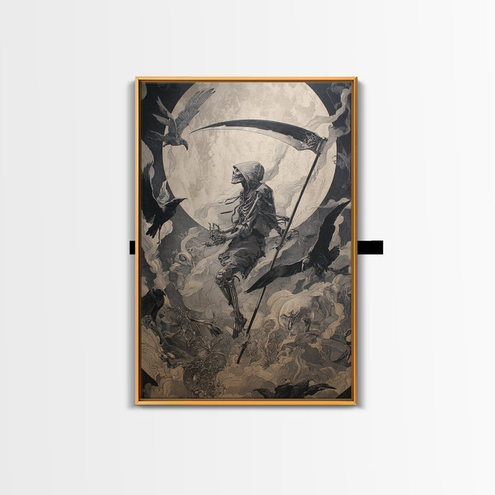The Fog-Bound Reaper, Ornate Symbolist Art, Vertical Wall Art, Gothic Horror Wall Art, Canvas Print, Halloween Wall Art