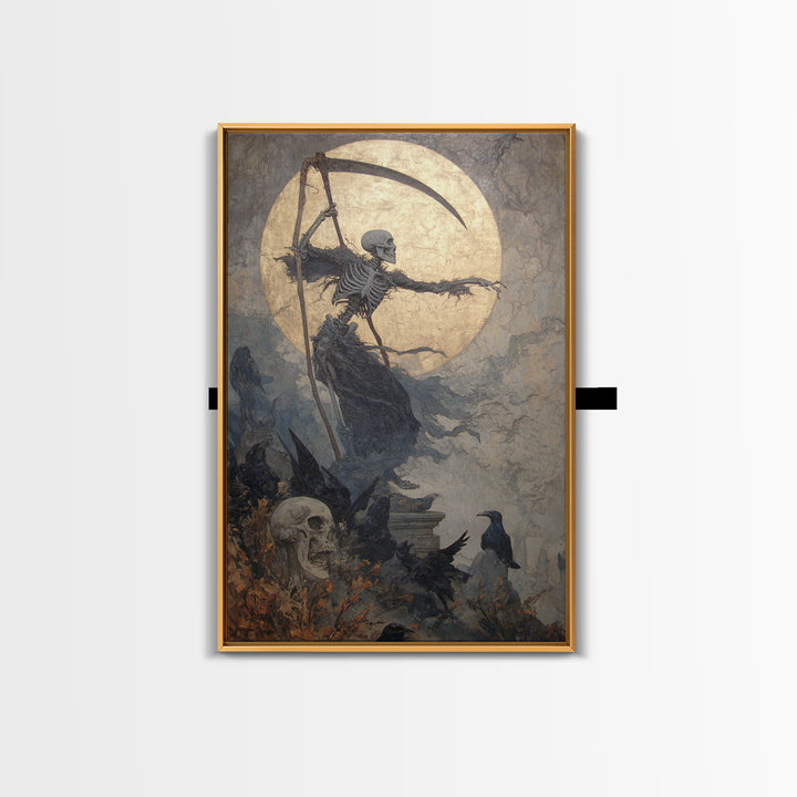 The Fog-Bound Reaper, Dark Symbolist Art, Vertical Wall Art, Dark Fantasy Wall Art, Framed Canvas Print, Halloween Wall Art