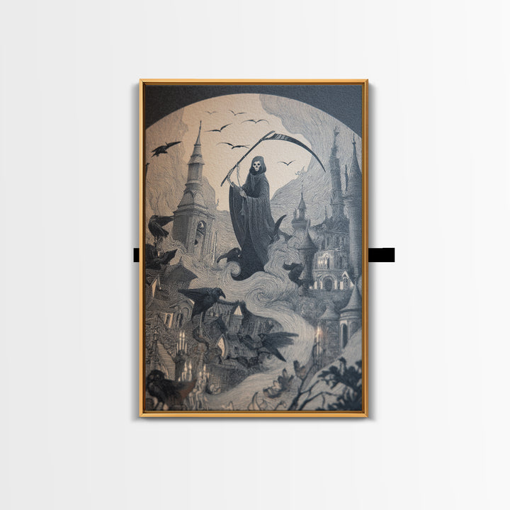 The Fog-Bound Reaper, Victorian Macabre Art, Vertical Wall Art, Dark Halloween Decor, Canvas Print, Halloween Wall Art, Dark Fantasy Art