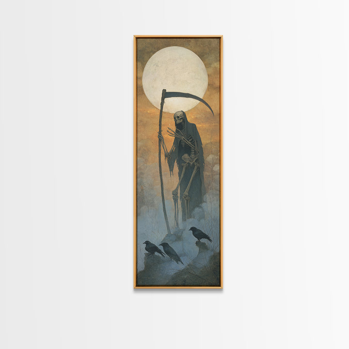 The Fog-Bound Reaper, Surreal Apocalyptic Art, Tall Narrow Wall Art, Gothic Horror Wall Art, Framed Canvas Print, Halloween Wall Art