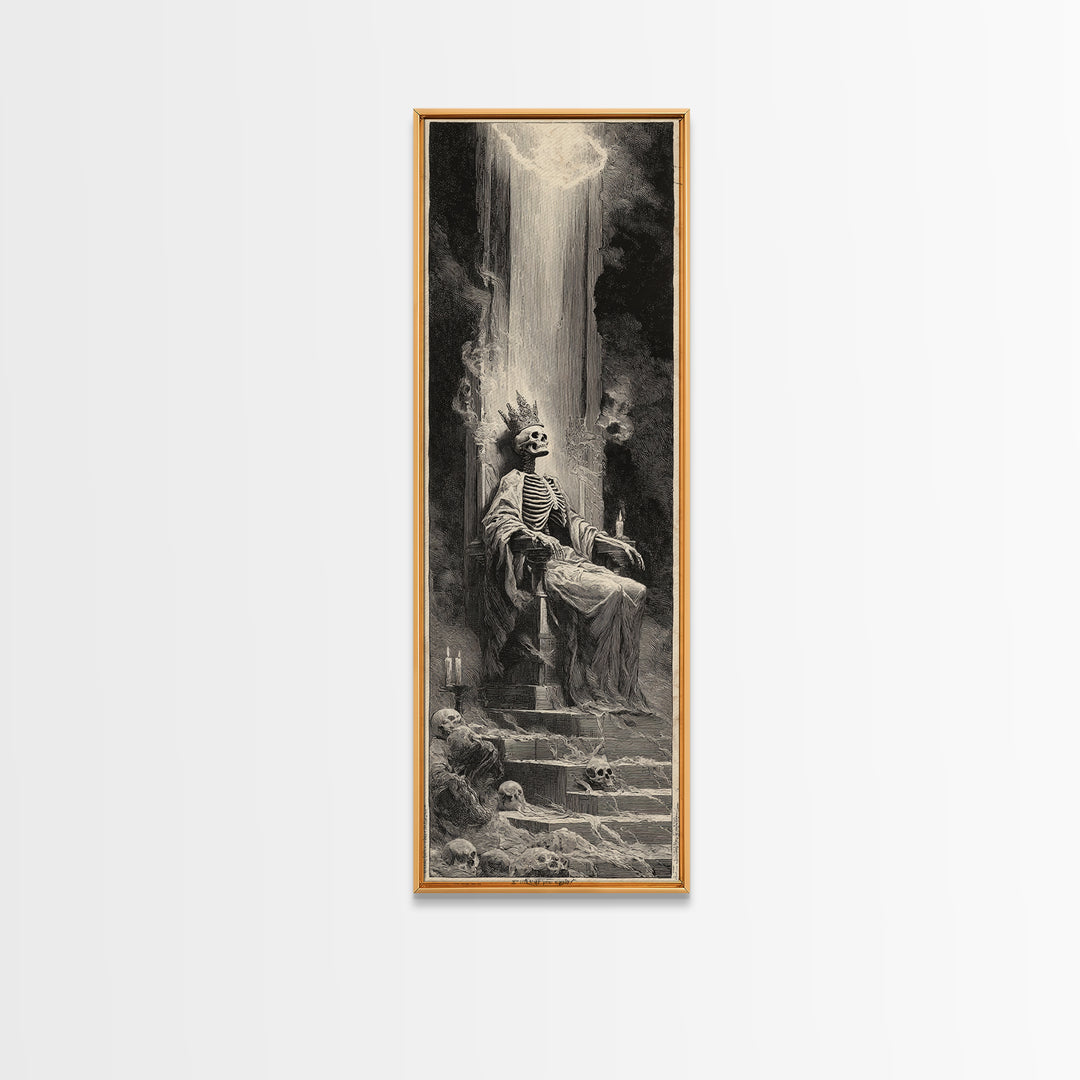 The Bone Queen, Gothic Engraving Art, Tall Narrow Wall Art, Dark Fantasy Wall Art, Framed Canvas Print, Halloween Wall Art