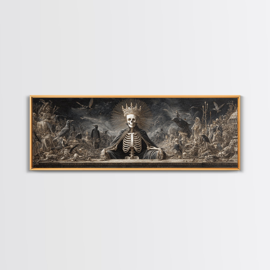 The Bone Queen, Medieval Grotesque Art, Extra Wide Wall Art, Dark Fantasy Wall Art, Framed Canvas Print, Halloween Wall Art