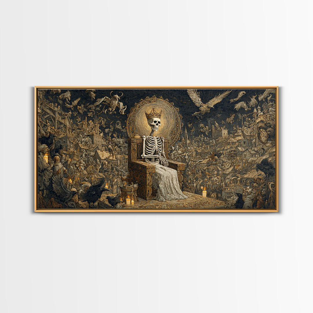 The Bone Queen, Northern Renaissance Horror, Wide Panoramic Art, Gothic Horror Wall Art, Framed Canvas Print, Halloween Wall Art