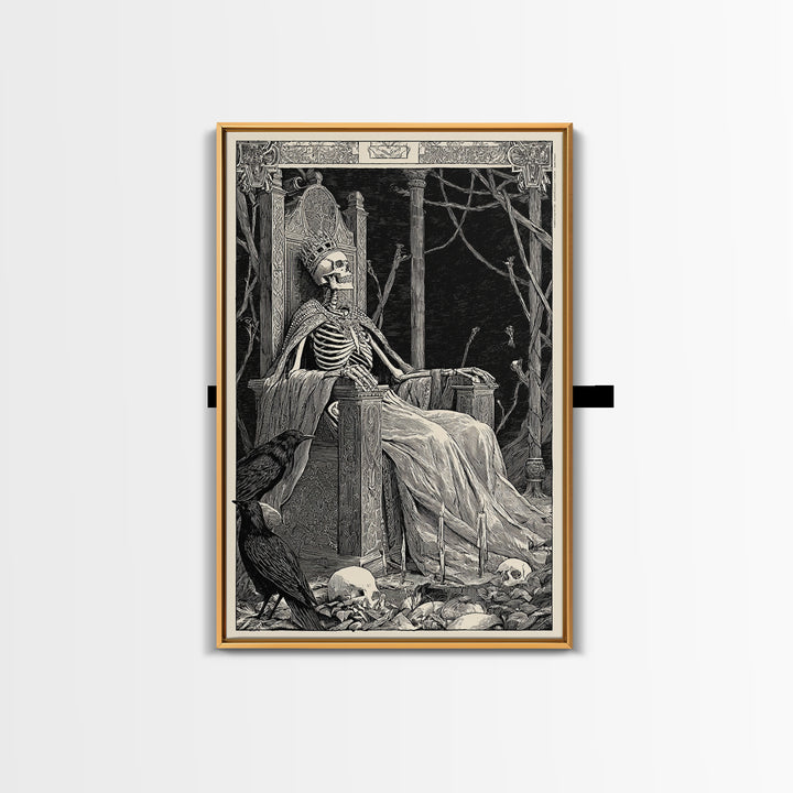 The Bone Queen, Renaissance Engraving Art, Vertical Wall Art, Macabre Wall Art, Canvas Print, Halloween Wall Art, Halloween Decor