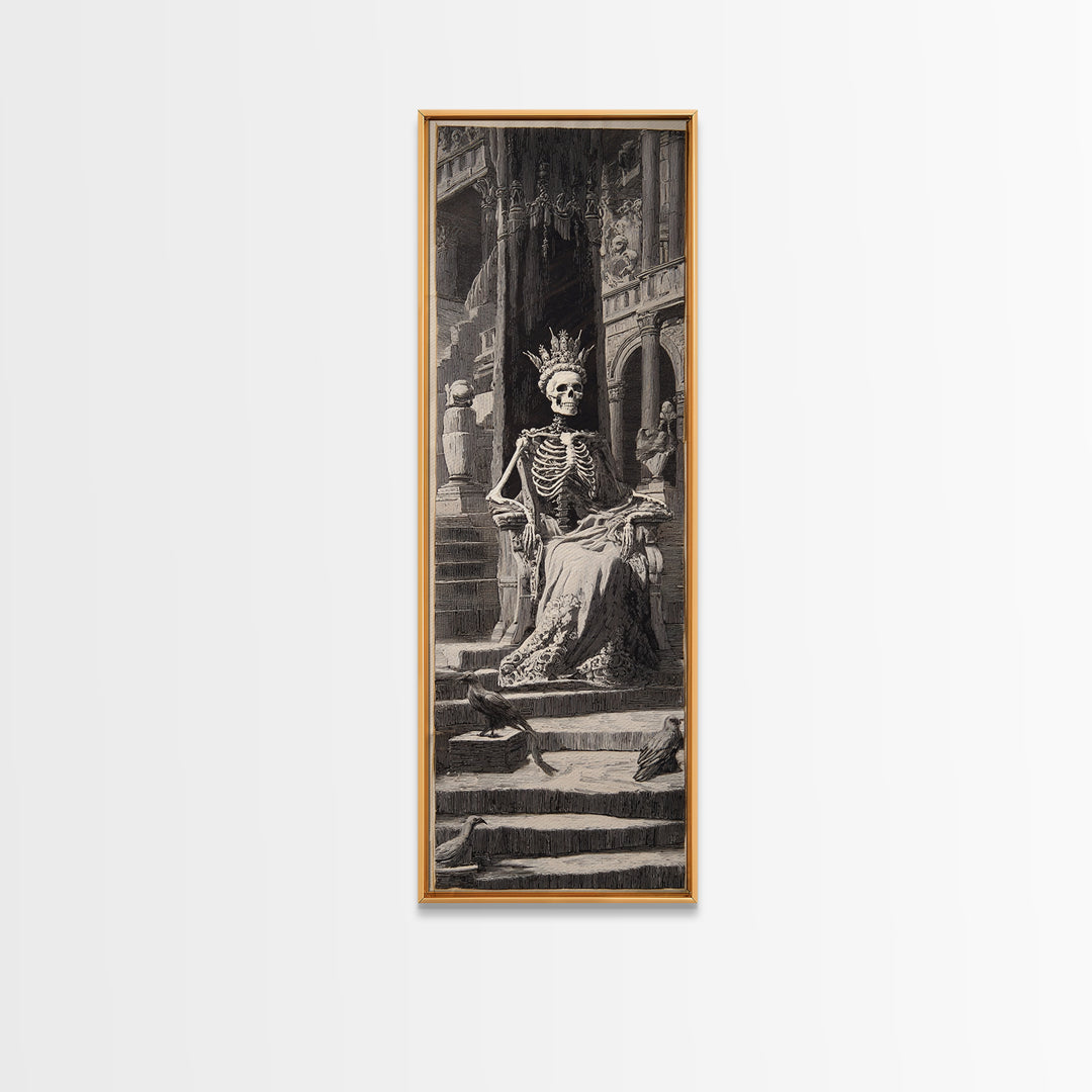 The Bone Queen, Architectural Etching Art, Tall Narrow Wall Art, Gothic Horror Wall Art, Canvas Print, Halloween Wall Art